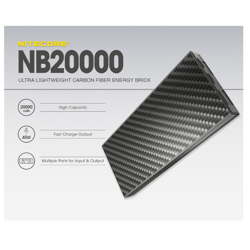 Ελαφρύ Power Bank NB20000 Carbon Fiber, Fast Charge Output 45w, της Nitecore VAS61399 trazeras|VAS63899