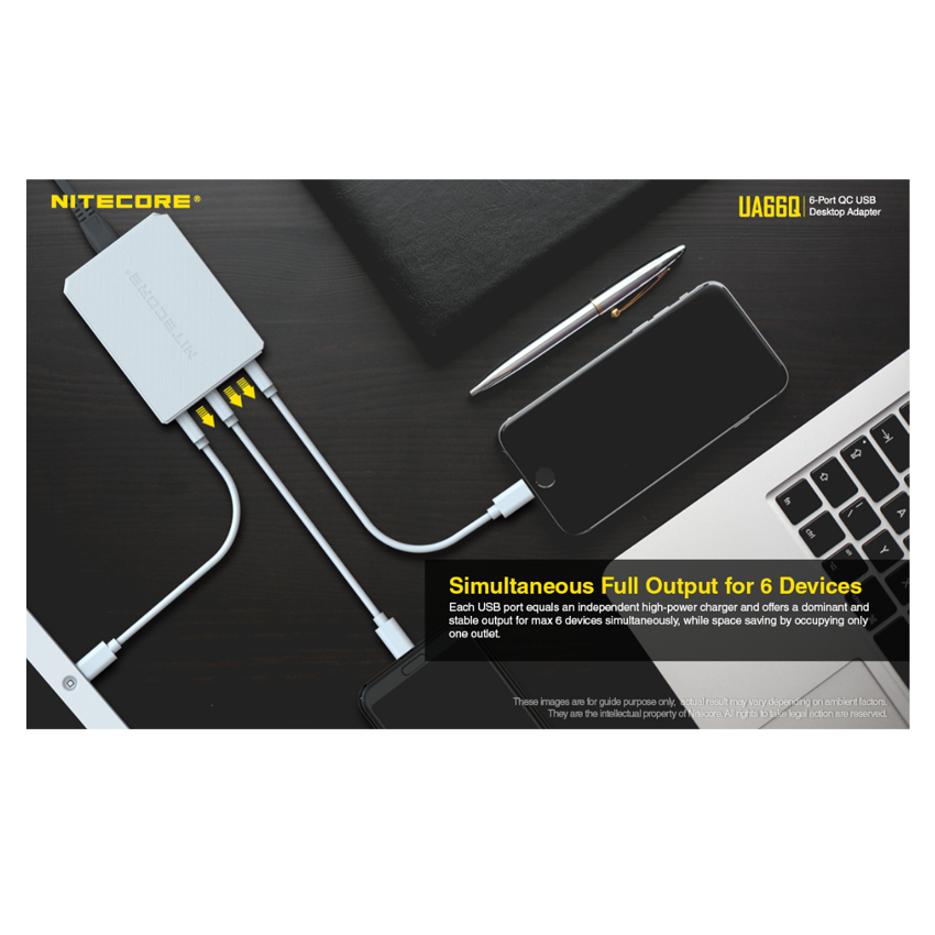 Επιτραπέζιο Τροφοδοτικό με 6 Θύρες UA66Q Desktop Adaptor, 5V/10A, 68w Max, High Speed Charging της Nitecore VAS63848 trazeras|VAS63848