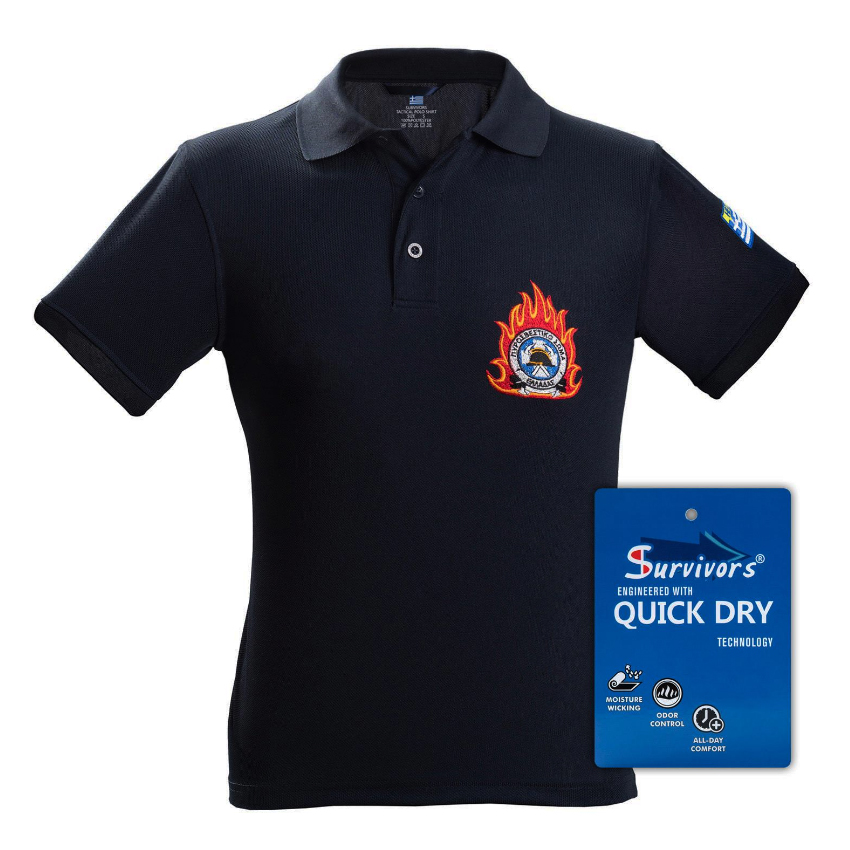 Κοντομάνικη Μπλούζα Πυροσβεστικής Polo Quick Dry και Υπερμεγέθη (Μαύρο) της Survivors SUR66919 trazeras|SUR66919