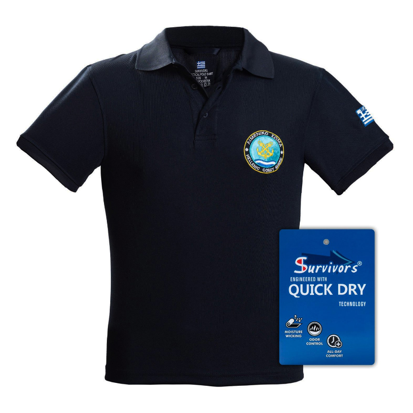 Κοντομάνικη Μπλούζα ΕΚΑΒ Polo Quick Dry και Υπερμεγέθη (Μαύρο) της Survivors SUR66923 trazeras|SUR66923