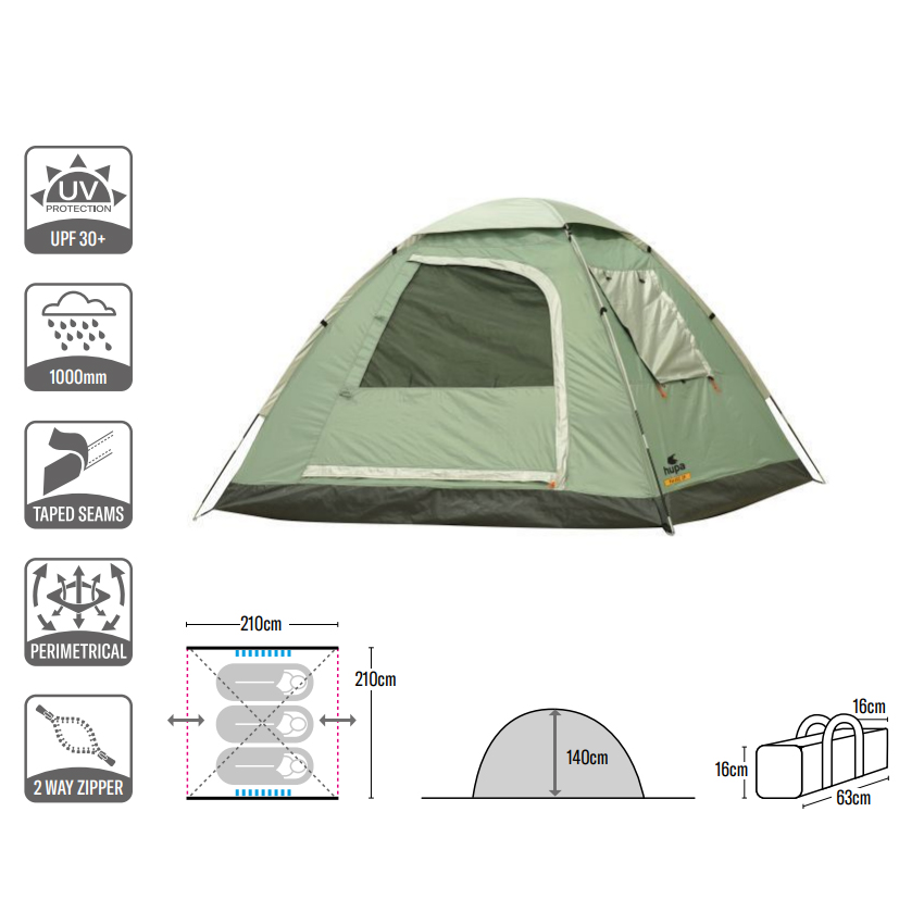 Σκηνή Palace 3P με Μονό Πανί, 3 Ατόμων, Khaki της Hupa TER67520 trazeras|TER67520