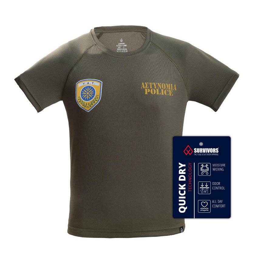 Κοντομάνικη Μπλούζα Τ-Shirt Police Quick Dry Υ.Α.Τ. (Olive) της Survivors SUR78688 trazeras|SUR78688