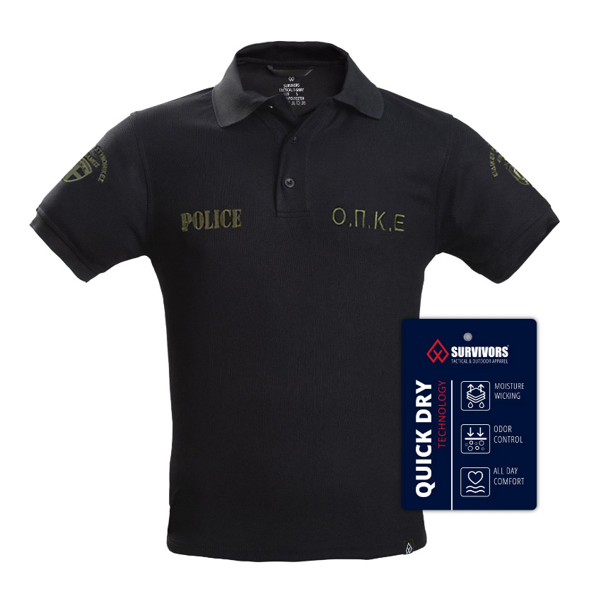 Κοντομάνικη Μπλούζα Ο.Π.Κ.Ε. Police Polo Quick Dry (Black) της Survivors SUR78780 trazeras|SUR78780