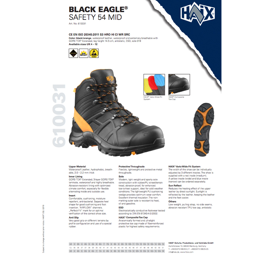 Ημιάρβυλα Ασφαλείας Safety 54, S3 SRC, Mid 6'' (Black/Orange) της Haix HAI33922 trazeras|HAI33922