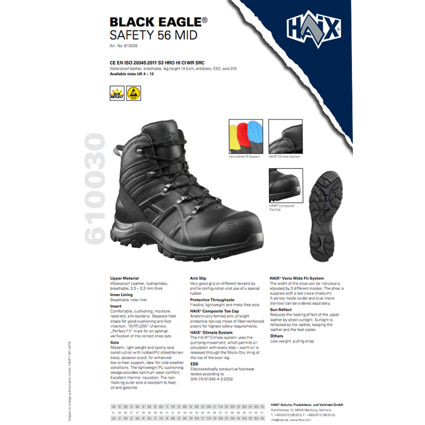 Ημιάρβυλα Ασφαλείας Safety 56 Mid S3, Mid 6'' (Black) της Haix, HAI33924 trazeras|HAI33924