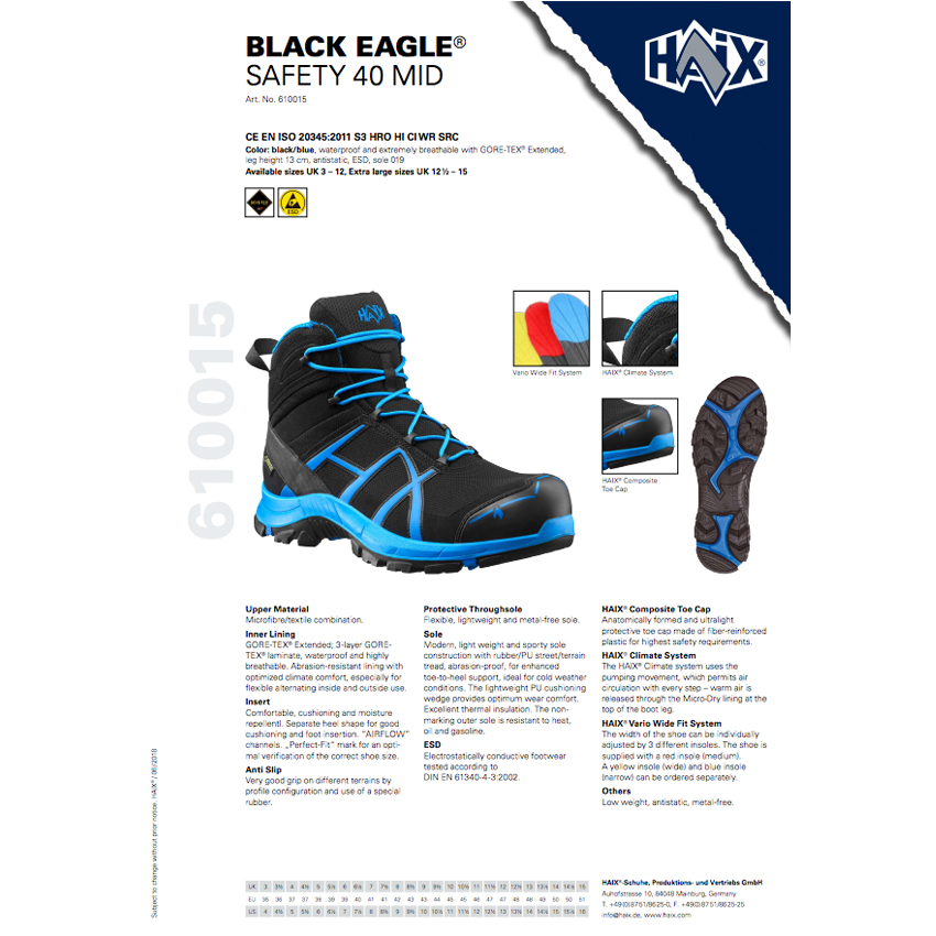 Ημιάρβυλα Ασφαλείας Gore-Tex Safety 40.1, S3 SRC, Mid 6'' (Black/Blue) της Haix HAI26957 trazeras|HAI26957