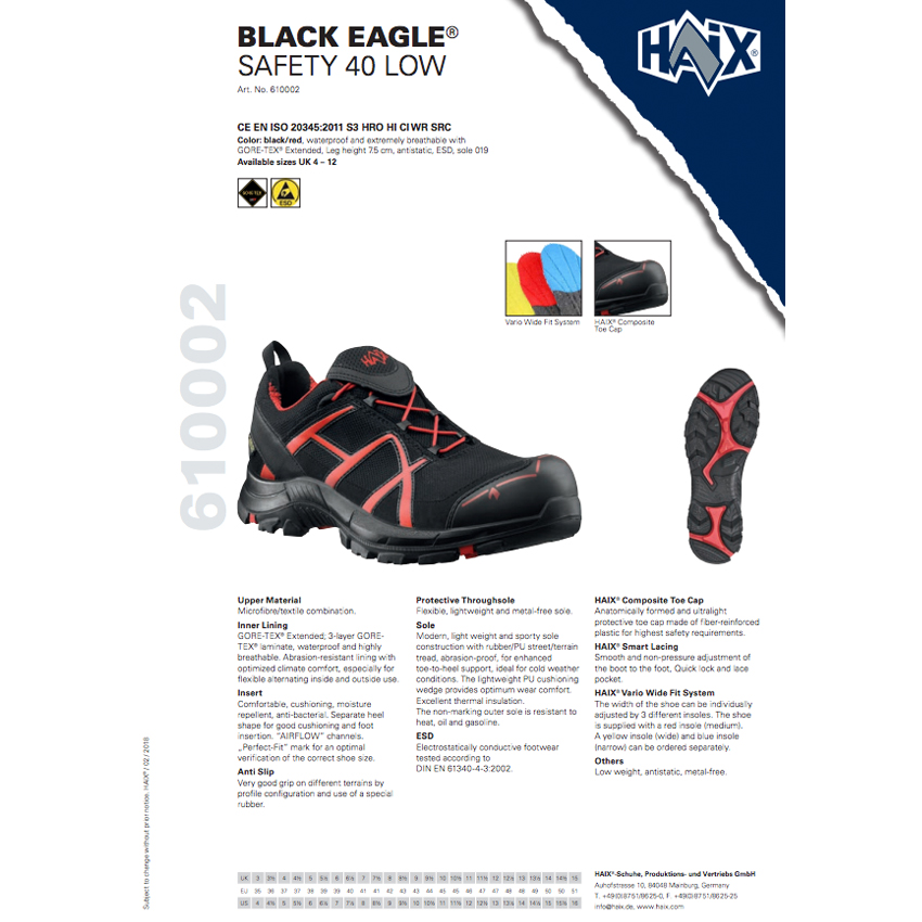 Παπούτσια Ασφαλείας Gore-Tex Safety 40, S3 SRC, Low 3'' (Black/Red) της Haix HAI26955 trazeras|HAI26955