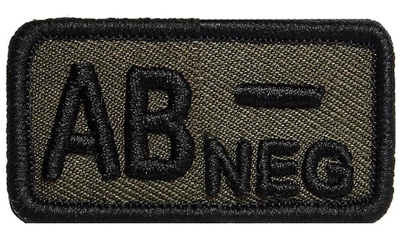 Υφασμάτινο Σήμα Ομάδα Αίματος AB- με Velcro, Φαιοπράσινο της Van Os VAN42343 trazeras|VAN42343