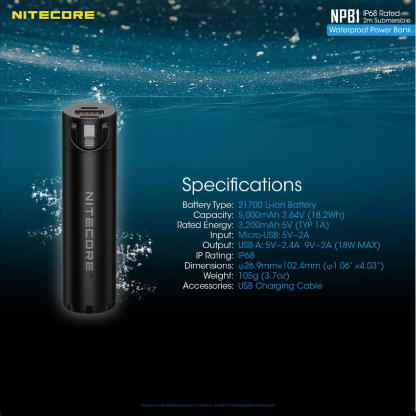 Αδιάβροχο Power Bank NPB1 (5000mAh) της Nitecore VAS51355 trazeras|VAS51355