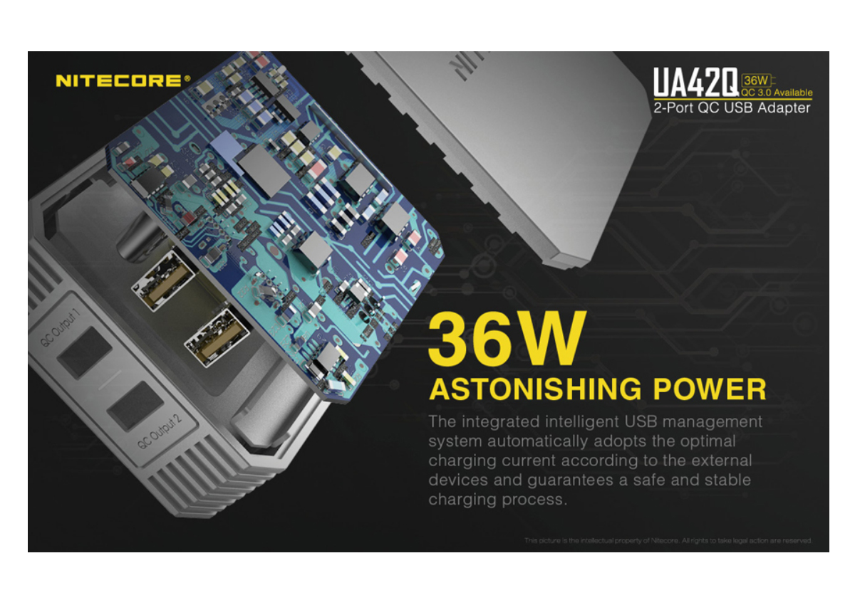 Τροφοδοτικό Πρίζας UA42Q Quick Charge 3.0 με 2 Θύρες USB Γρήγορης Φόρτισης (QC) της Nitecore VAS53907 trazeras|VAS53907