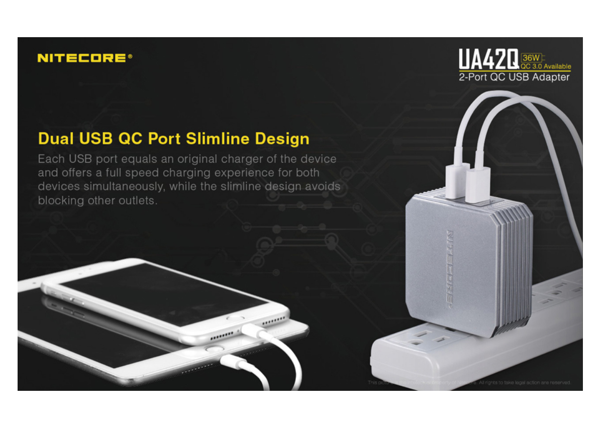 Τροφοδοτικό Πρίζας UA42Q Quick Charge 3.0 με 2 Θύρες USB Γρήγορης Φόρτισης (QC) της Nitecore VAS53907 trazeras|VAS53907
