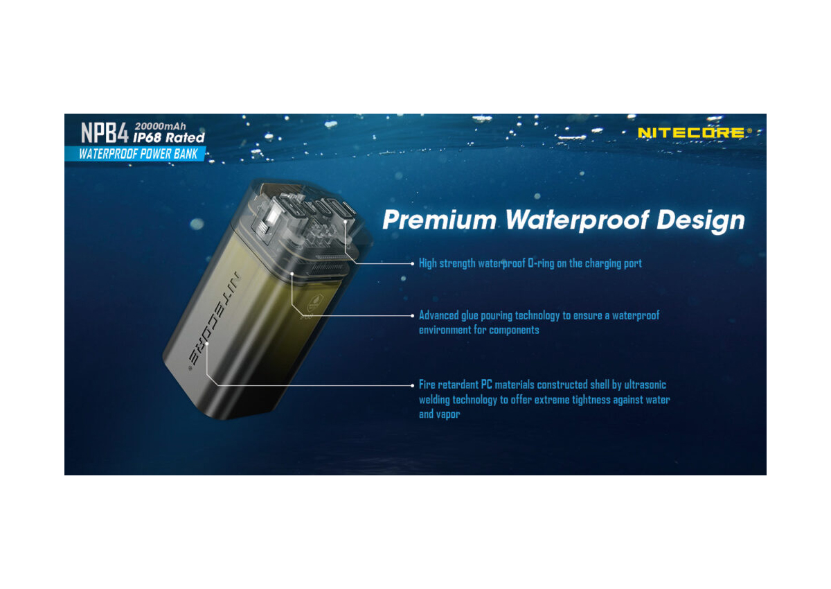 Αδιάβροχο Power Bank NPB4, 20000ma, WaterProof, IP68 της Nitecore VAS56601 trazeras|VAS56601