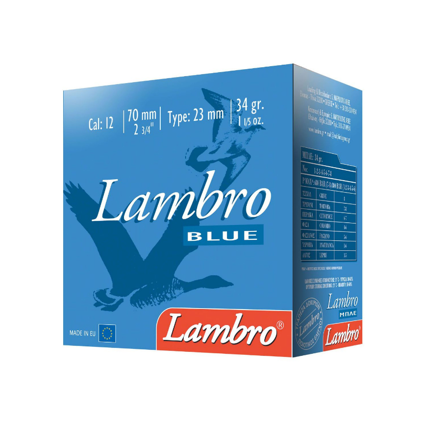 Φυσίγγια 34γρ. Υψηλής Απόδοσης Μπλε 12/70 της Lambro LAM13717 trazeras|LAM13717