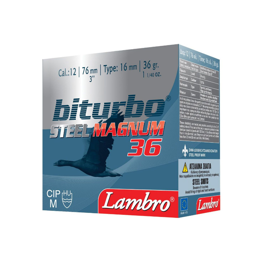 Φυσίγγια 36g Biturbo Magnum Steel 12/76 Cal. Ατσάλινα της Lambro LAM13737 trazeras|LAM13737