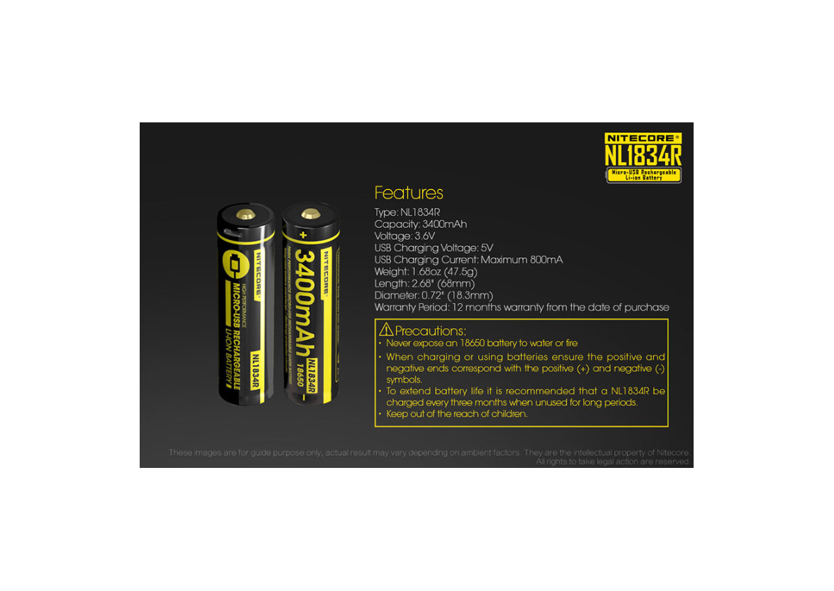 Μπαταρία 18650 / 3400mAh/Micro USB της Nitecore VAS094308 trazeras|AS094308
