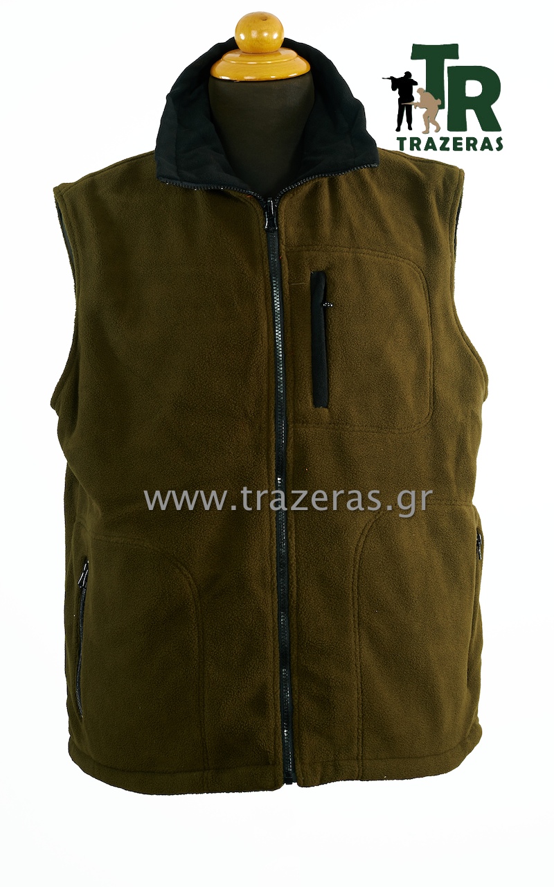 Αμάνικο Γιλέκο Κυνηγίου Fleece Διπλής Όψης (Χακί - Πορτοκαλί) της VA TRA13934 trazeras|TRA13934